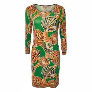 Trina Turk Indio Green Psychedelic Shells Sheath Long Sleeve Dress. Size 2. NWOT